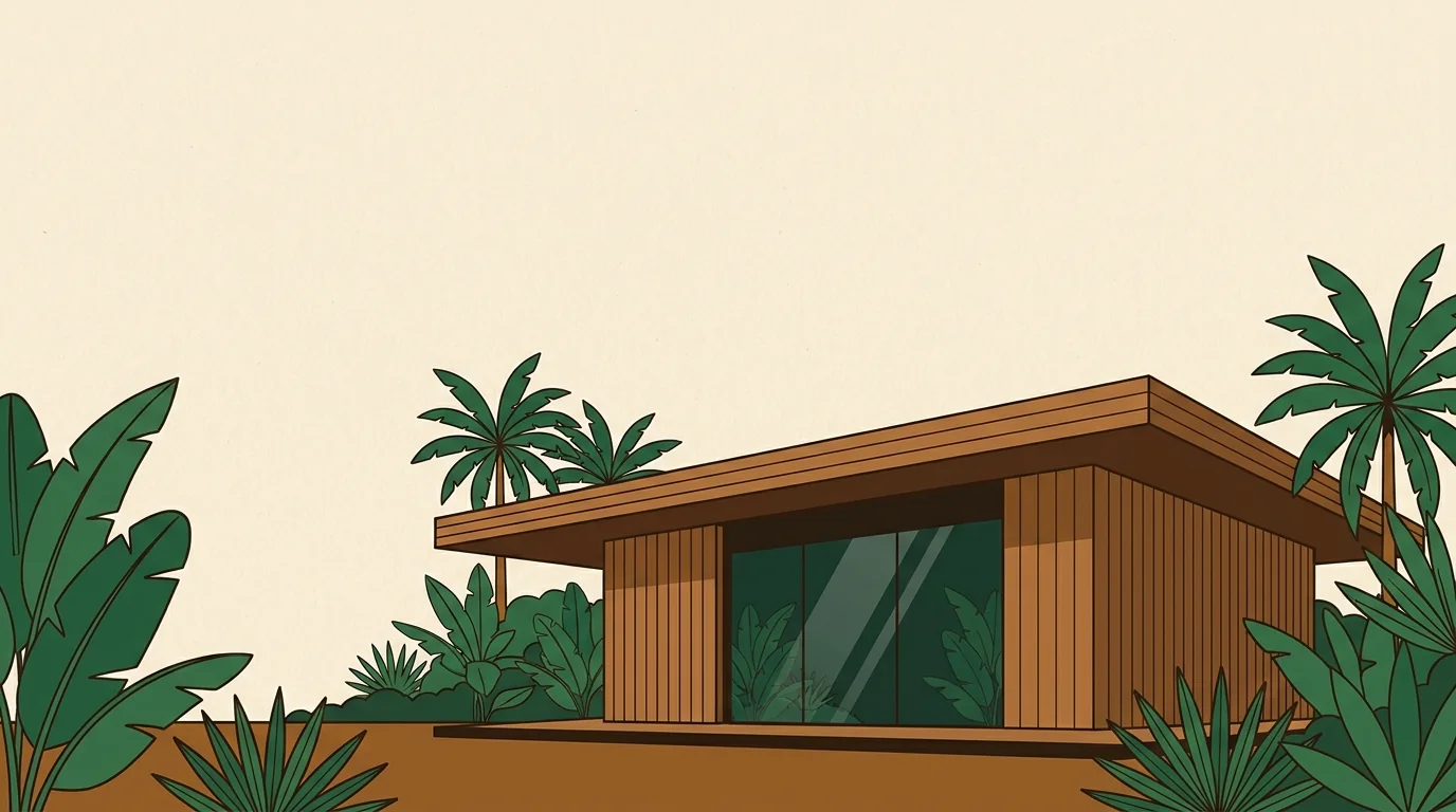 Illustration : maison bioclimatique tropicale sous un ciel dégagé, à La Réunion